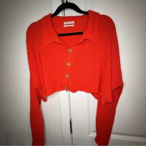 Vibrant Red-Orange Urban Outfitters Cropped Knit Long Sleeve Sweater Size Small